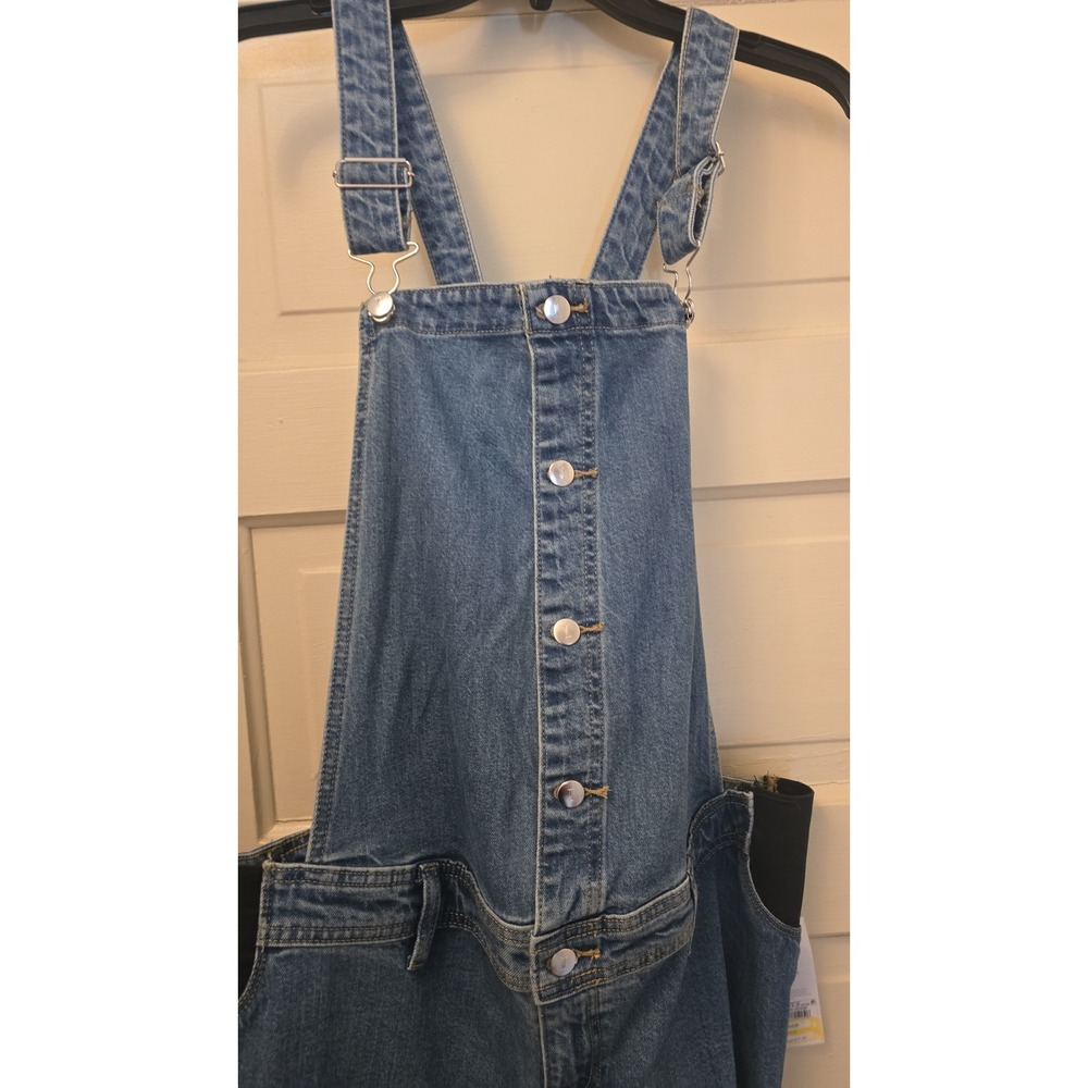 Isabel Maternity Denim Overalls Blue Wide Leg Stretchy Side Panels Size 14 NWT - Picture 3 of 6
